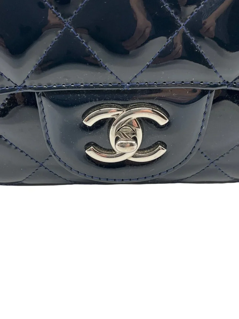 Chanel Navy Blue Patent Leather Maxi Flap Bag